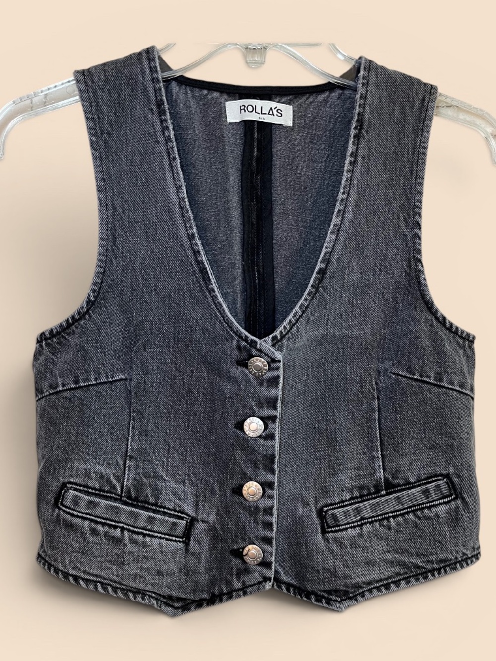 Rolla's Dallas Denim Vest in Worn Black Size Small (US) 8 (AU)